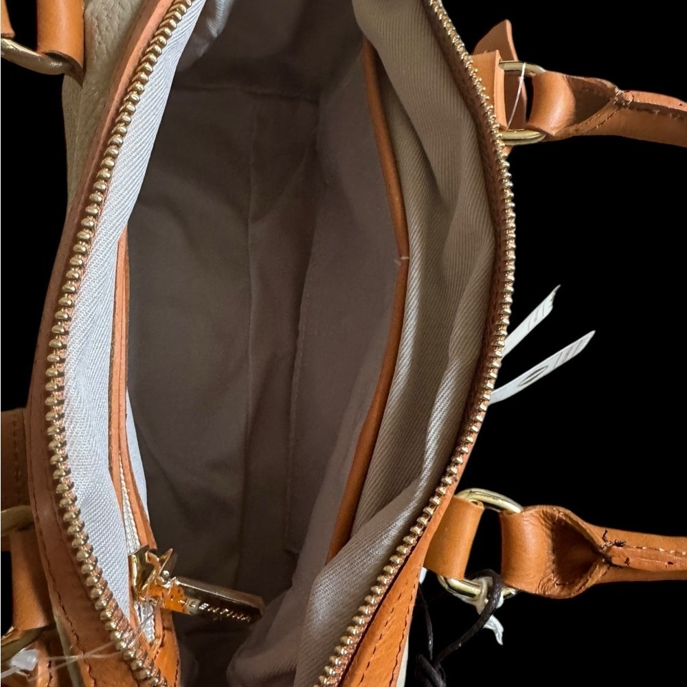 NWT Valentina Italian Leather Satchel - Cream & Brown 🇮🇹✨ - Picture 9 of 11